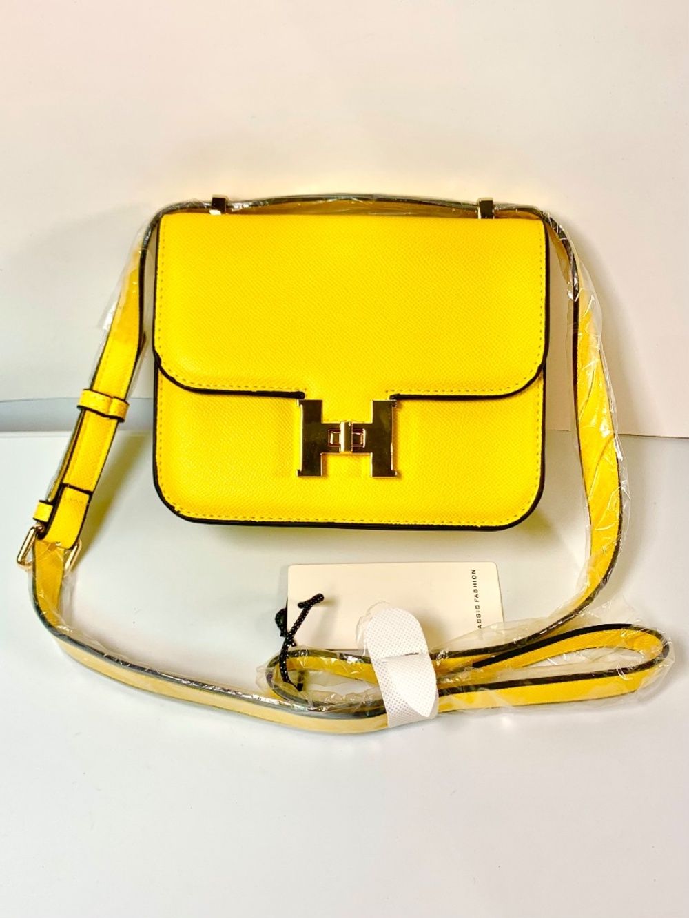 Gold Initial H Closure Crossbody Shoulder Bag Vibrant Yellow Box Silhouette